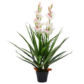 Plantă artificială Orhidee Cymbidium cu ghiveci 100 cm verde - Img 2