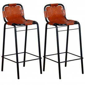 Scaune de bar din piele naturală 46 x 45 x 94 cm, 2 buc.