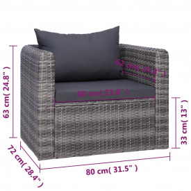 Set canapea de grădină cu perne, 7 piese, gri, poliratan - Img 11