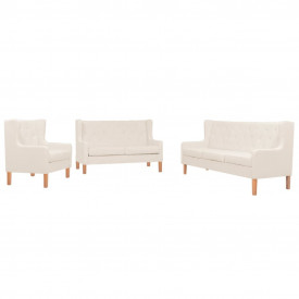 Set de canapele, 3 piese, material textil, alb crem