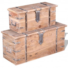 Set de două cufere de depozitare din lemn de acacia - Img 2