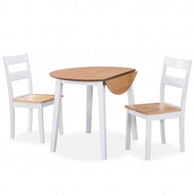 Set de masă 3 piese MDF și lemn din arbore de cauciuc Alb