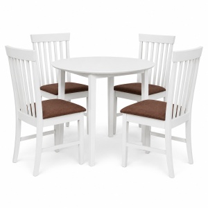 Set masa bucatarie Sophia, MDF, rotunda, 90x74 cm si 4 scaune Glendale, stofa,100 kg, 93x49x41.5 cm, alb maro - Img 2