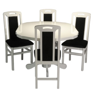 Set masa living si bucatarie extensibila SB Fan, MDF Furniruit, 100-133,5x99x74 cm si 4 scaune SB Tim, lemn masiv, tapiterie stofa, lacuit, 120 kg, alb negru - Img 2