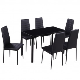 Set masă și scaune de bucătărie 7 piese, negru - Img 2