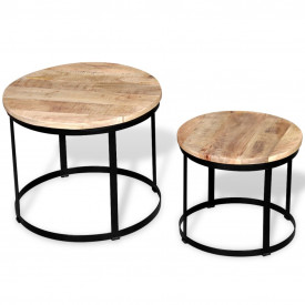 Set măsuțe cafea rotunde, lemn mango rugos, 2 buc, 40 cm/50 cm - Img 4