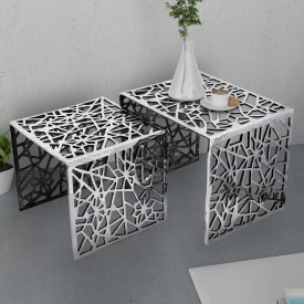 Set măsuțe de cafea rotunde din aluminiu argintiu - Img 2