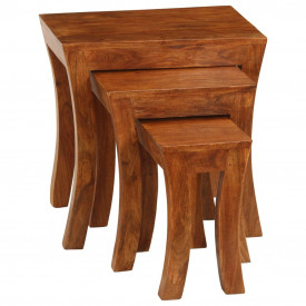 Set mese suprapuse,3 piese,lemn masiv acacia, 50x35x50 cm, maro - Img 3