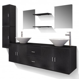 Set mobilier baie 11 piese cu chiuvete și robinete incluse, Negru - Img 2