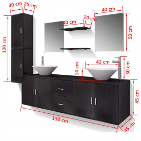Set mobilier baie 11 piese cu chiuvete și robinete incluse, Negru - Img 12