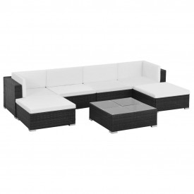 Set mobilier de exterior, 19 piese, poliratan, negru