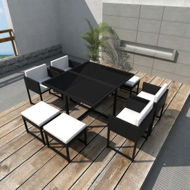Set mobilier de exterior 21 piese, poliratan, negru