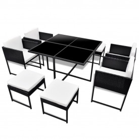 Set mobilier de exterior 21 piese, poliratan, negru - Img 2