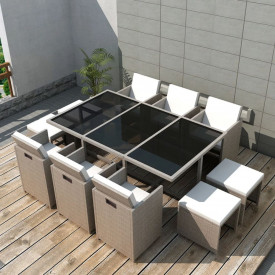 Set mobilier de exterior 27 piese, poliratan, gri/bej