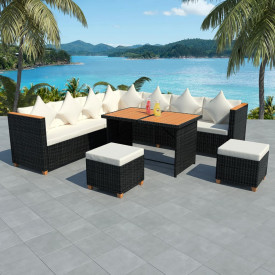 Set mobilier de exterior, 29 piese, poliratan, blat WPC, negru