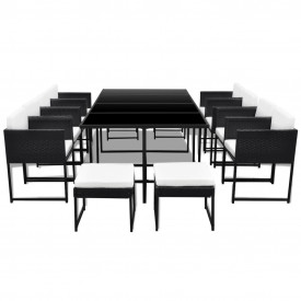 Set mobilier de exterior 33 piese, poliratan, negru - Img 3