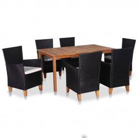 Set mobilier de exterior 7 piese poliratan și lemn masiv acacia
