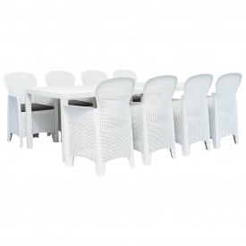 Set mobilier de exterior, 9 piese, alb, plastic, aspect ratan