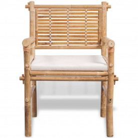 Set mobilier de exterior cu masă laterală și perne, bambus - Img 4