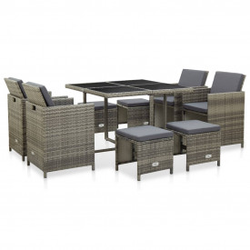 Set mobilier de exterior cu perne, 9 piese, gri, poliratan - Img 1