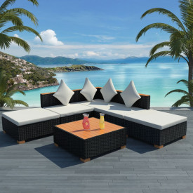 Set mobilier de grădină 15 piese, poliratan, blat WPC, negru