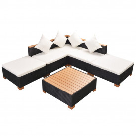 Set mobilier de grădină 15 piese, poliratan, blat WPC, negru - Img 2