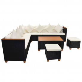 Set mobilier de grădină 29 piese, poliratan și blat WPC, negru - Img 4