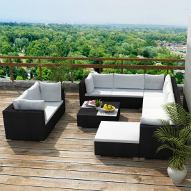 Set mobilier de grădină 32 piese, poliratan, negru