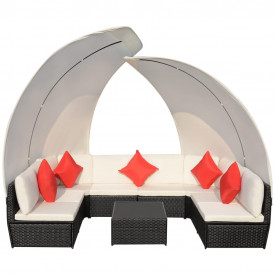 Set mobilier de grădină cu baldachin, 9 piese, negru, poliratan - Img 3