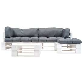 Set mobilier de grădină paleți, perne gri, 4 piese, lemn FSC