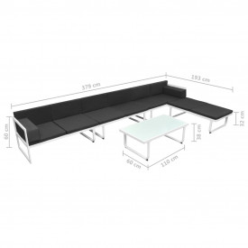 Set mobilier grădină, 17 piese, textilenă, aluminiu, negru/alb - Img 11