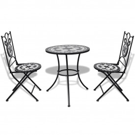 Set mobilier grădină bistro, 60 cm, mozaic, 2 scaune, negru/alb - Img 2