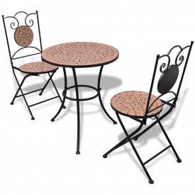 Set mobilier grădină bistro, 60 cm, mozaic, 2 scaune, teracotă