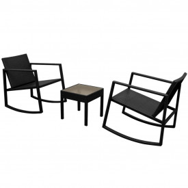 Set scaun balansoar cu masă, 3 piese, poliratan, negru - Img 2