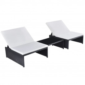 Set șezlonguri cu 2 locuri, 5 piese, poliratan, negru