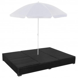 Șezlong cu umbrelă, poliratan, negru - Img 6
