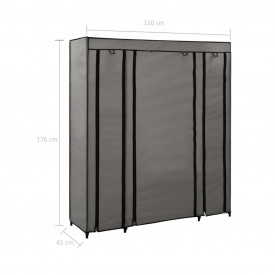 Șifonier cu bare și compartimente, gri, 150x45x176 cm, textil - Img 7
