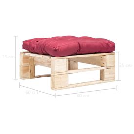 Taburet de grădină din paleți cu pernă roșie, natural, lemn FSC - Img 2
