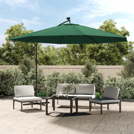Umbrelă de consolă cu LED și stâlp de metal, verde, 350 cm