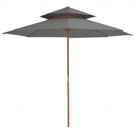 Umbrelă de soare dublă, stâlp din lemn, 270 cm, antracit