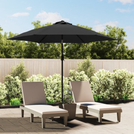 Umbrelă de soare exterior cu LED &amp; stâlp de oțel antracit 300cm