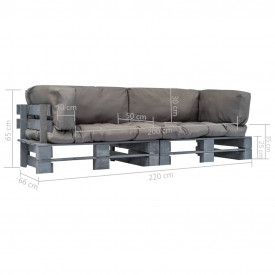 vidaXL 2 piese Set mobilier grădină, paleți, perne gri, lemn pin FSC - Img 5