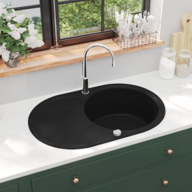vidaXL Chiuvetă de bucătărie din granit, cu un bazin, oval, negru