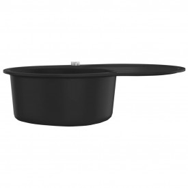 vidaXL Chiuvetă de bucătărie din granit, cu un bazin, oval, negru - Img 4