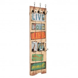 vidaXL Cuier de perete cu 6 cârlige, 120 x 40 cm, LIVE LIFE - Img 1