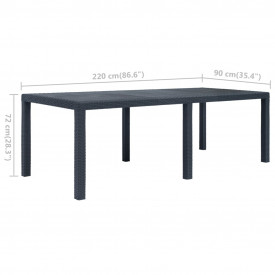 vidaXL Masă de grădină, antracit, 220x90x72 cm , plastic, aspect ratan - Img 5