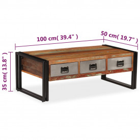 vidaXL Măsuță de cafea cu 3 sertare, lemn masiv reciclat, 100x50x35 cm - Img 9