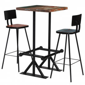 vidaXL Set de bar, 3 piese, lemn masiv reciclat, multicolor