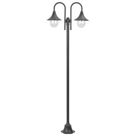 vidaXL Stâlp cu lumini de grădină E27 220 cm, aluminiu 2 lămpi, bronz - Img 1