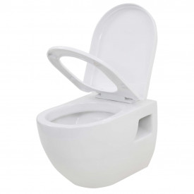 vidaXL Toaletă cu montare pe perete, ceramică, alb - Img 3